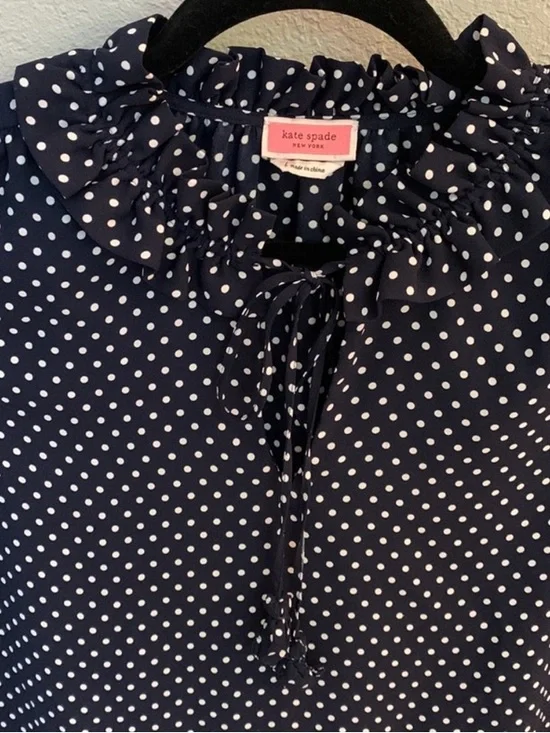 kate spade black and white Polka Dot Ruffle Collar Sleeveless Top size XS - Picture 2 of 5